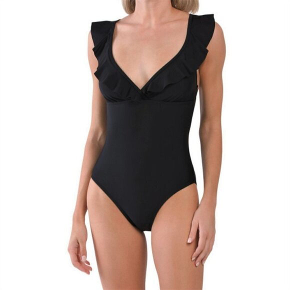NWT T Thari Women's Solid Ruffle Surplice One-piece Swimsuit - Picture 1 of 3